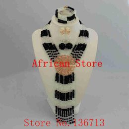 Earrings & Necklace African Costume Jewellery Set Big Nigerian Wedding Bridal Crystal Beads Bracelet J601-2
