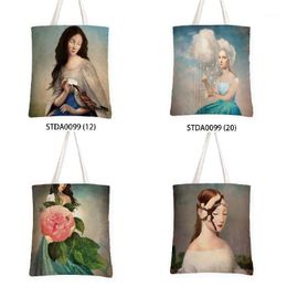Storage Bags Oil Painting Beautiful Woman Beach Bag Organiser For Cosmetics Women's Cosmetic Handbags Travel