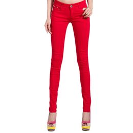 Pant Elastic Pencil Jeans Candy Coloured Mid Waist Zipper Slim Fit Skinny Full Length Female Trouser For Woman 210629