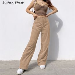 2021 Khaki Straight Pants Woman Corduroy High Waisted Y2k Pants Female Bottoms Spring Black Loose Mom Wide Leg Pants Woman Q0801