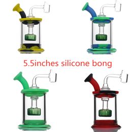 5.5inches Assemble Silicone Bong hookahs Shower Head percolator Easy clean Dab Rigs with 4mm quartz banger mini water pipe