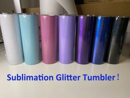 Sublimation Tumbler 20oz Glitter Tumblers Double wall Stainless Steel Water Bottle Rainbow Mug Vacuum Insulated Beer Coffee Mugs with Straw Wholesale in Bulk