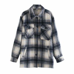 Autumn Women Casual Shirts Jackets Coats Plaid Long Sleeve Pockets Outerwear Female Loose Plus Size Clothing 210513