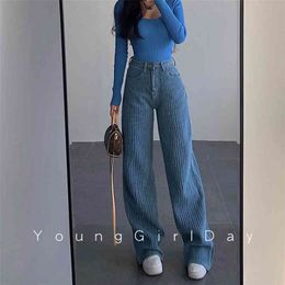 Women Jeans Baggy Light Blue Elegant Wide Leg Cargo Pants Girl Straight Casual Loose High Waist Denim Female Mujer 210809