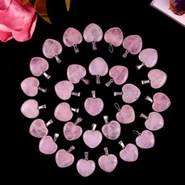 20mm Rose Quartz Love Heart Natural Stone Charms Chakra Healing Pendant DIY Necklace Earrings Jewellery Making