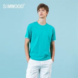 SIMWOOD summer new t-shirt men fashion fake double layer contrast Colour tops casual 100% cotton breathable tees SJ150069 210324