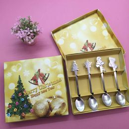 Spoons 4 PCS Mini Christmas Stainless Steel Coffee Tea Kids Spoon Teaspoon Tableware MD7