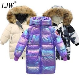 kids Winter Jacket For Girls Bright iridescent Thicken Coat Hooded Velour Jackets Outwear 12y 211027