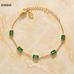 Sommar Vintage Love 18kgp Gold Filled Female 15+5cm Bracelet for Men Green Zircon, Golden Square Anchor Jewellery