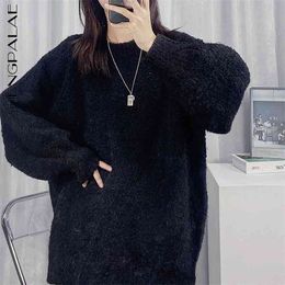 Pit Striped Sweater Women's Spring Round Neck Oversize Long Sleeve Solid Colour Knitted Pullover Tops 5B389 210427