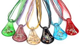 Charm Handmade Lampwork Murano Glass Gold Foil Drop Leaf Pendant Necklace Jewelry Gift 6pcs Wholesale