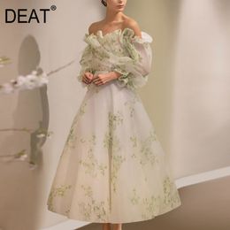 Spring And Summer Fashion Casual Long Sleeve Lace Sexy One Shoulder Printed Ruffle Dress Womne SH601 210421