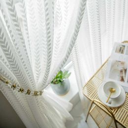 Modern luxury White tulle Curtain for living room bedroom window Jacquard sheers serape home decor drape well 210712