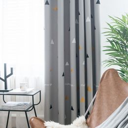 geometric shade NZ - Curtain & Drapes Nordic Style Gray Embroidered Geometric Triangle Curtains Fabric Shade Bedroom Window In Living Room Treatment