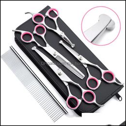 Dog Grooming Supplies Pet Home & Garden Stainless Steel Scissors Kit With Safety Round Tip Thinning Straight Curved Shears Comb For Jk2012Kd