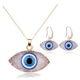 Fashion Eye druzy drusy Earrings necklace gold plated Geometry faux natural stone resin earring necklaces set for women Jewellery