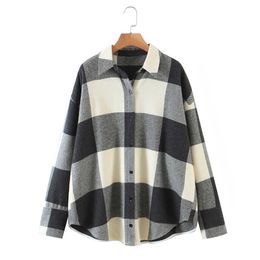 Autumn/winter Fashion Women Plaid Shirt Checked Blouse Long Sleeve Loose-fitting Oversize Woollen Shirts Jacket for Female 210607