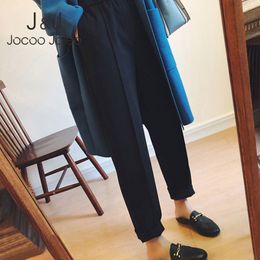 Jocoo Jolee High Waist Loose Trousers Vintage Wool Work Suit Pant Women Winter Thicken Pencil Pants Plus Size Office Lady Capris 210518