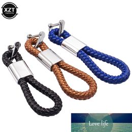 High Quaility Hand Woven Leather Car KeyChain Horseshoe Buckle Keyring Retro Auto Car Key Rings Holder ForBMW Benz Mazda