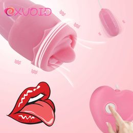 EXVOID 12 Speeds USB Power Clitoris Stimulator Sex Toys for Women Tongue Oral Licking Vibrators Dual Egg Vibrator P0816