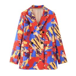 BLSQR Women Blazer Double Breasted Long Sleeve Printed Coat Fashion Women's Slim Suit Jacket Casual Red blue 210430