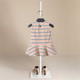 Summer Fashion Children's Dress Cute Middle and Small Children Lapel Girls Princess Dress Striped Casual Children's Dress Q0716