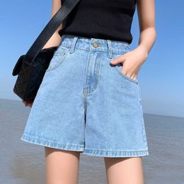 Summer Wide Leg Denim Shorts Women's Loose Thin Rolled Jeans Short Pants Casual Straight Retro High Waisted Shorts 210611