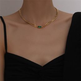 Chokers KL4 Green Stone EMERALD Layering Chain Necklace Y2k Aesthetic Jewellery Everyday Minimal Gift Link May Birthstone Choker