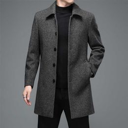 High Quality Mens Winter Jackets and Coats Business Casual Woollen Jackets Coats Long Overcoat Men Turn Down Collar Wool Blends 211122