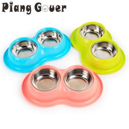 Stainless Steel PP Double Bowls Food Anti Ants Water Dog Bowl Cat Feeder Cat Pet Bowl Y200922