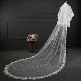 White Ivory Wedding Veil 3m Long Comb Lace Mantilla 2 Layer Cathedral Bridal Veils Wedding Accessories Veu De Noiva X0726