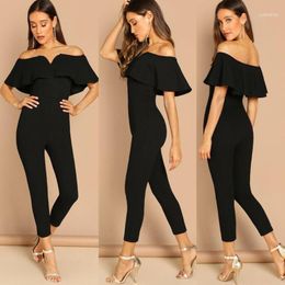 Brand Women`s Off Shoulder Ruffle Short Sleeve Jumpsuit Romper Playsuits Casual Solid Clubwear Femme Wear1