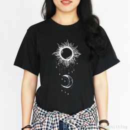 Sun Moon Printed T Shirt Women Fashion Casual Short Sleeve Vintage Hipster Summer Oversize Tee Shirts Tops Clothes 210518