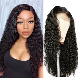 Black color Fiber Hair Synthetic Lace Front Wig Long Kinky Curly Wigs for Women Side Part Loose wave style daily wear