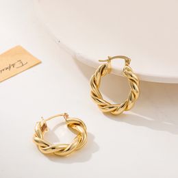 Minimalist Gold Color Twist Chunky Metal Hoop Earring Fashion Geometric Round Circle Big Earrings for Women Wedding Party Jewelry
