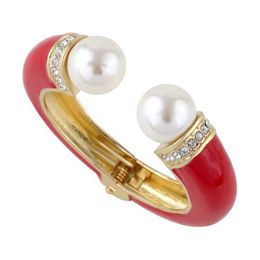 1pcs New Fashion Women Bracelets 6 Colours Double Imitation Pearls Wristbands Rhinestones Enamels Bracelet Bangle Wholesale Q0717