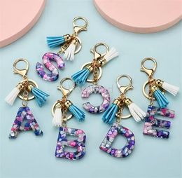 26 English Alphabet Keychain Beautiful Fashionable Transparent Acrylic Crystal Tassel Pendant Bag Christmas Gift EE