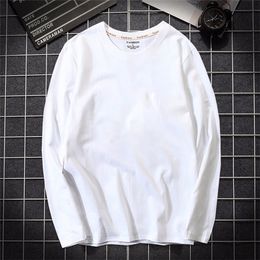 Autumn Mens T shirt 100% Cotton Long Sleeve Slim T- Male Pure color High-Quality casual tee white Plus size 5XL 220312