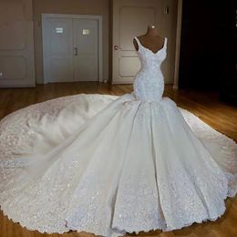 Bridal Gowns Sheer Long Sleeveless V Neck Embellished Lace Embroidered Romantic Princess Wedding Dress 328 328