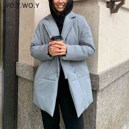 WOTWOY Thickening Cotton-Padded Parkas Women Autumn Winter Wide-Waisted Puffer Jacket Female Windbreaker Solid Casual Outerwear 210819