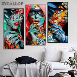 Graffiti Women Portrait Oil Painting Posters and Prints Wall Decor For Living Room Canvas Painting Comics Wall Art Picture Mural