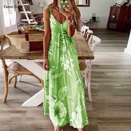 Summer Sexy Spaghetti Strap Beach Vacation Long Plus Size DrWomen SleevelV-neck Floral Print Boho Maxi Party Dresses 5XL X0529