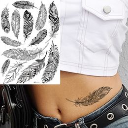 Black India Tribal Feather Lace Temporary Tattoos For Women Body Arm Tatoos Stickers Fake Girls Custom Tatoos