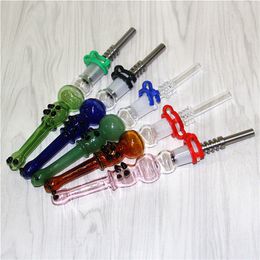 smoking accessories Glass Nectar Kit with Quartz Tips stainless steel nails 14mm Concentrate Dab Straw Oil Rigs Silicone Smoking Pipes