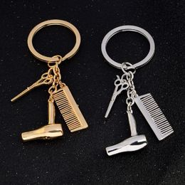 C Key Chain Hair Dryer Combs Scissors Pendant Keychain Hanging Ornament Gift for Hairdresser Barber Hair Stylist Personalised