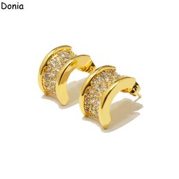 Donia Jewellery luxury stud European and American fashion starry C-shaped titanium steel micro-inlaid zircon three-color creative designer earrings