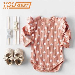 Baby Bodysuits Long Sleeve Love Print Girls T-shirt Cotton Linkage Climbing Suit Girl spring Clothes Jumpsuit 210429