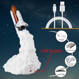 Dropshipping 3D Space Shuttle Lamp USB Table Desk Night Light Lamp For Space Fans Moon Rocket Lamp For Home Room Decor Dropship Y0910