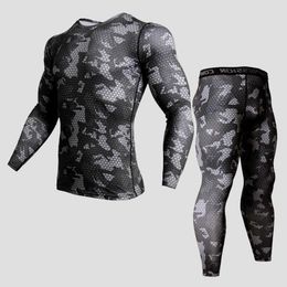 men sports set tracksuits compress shirt fitness pants skin tight long sleeves rashguard training clothes mma gym yoga sui 211006