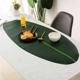 Over Size EVA Leaf Table Mat Tropical Rainforest Banana Leaf Placemat Coaster Tablecloth Waterproof Oilproof Cup Mats 210817